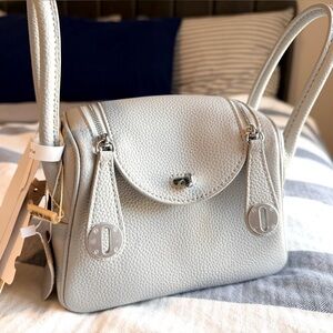 Gray Leather Handbag with strap